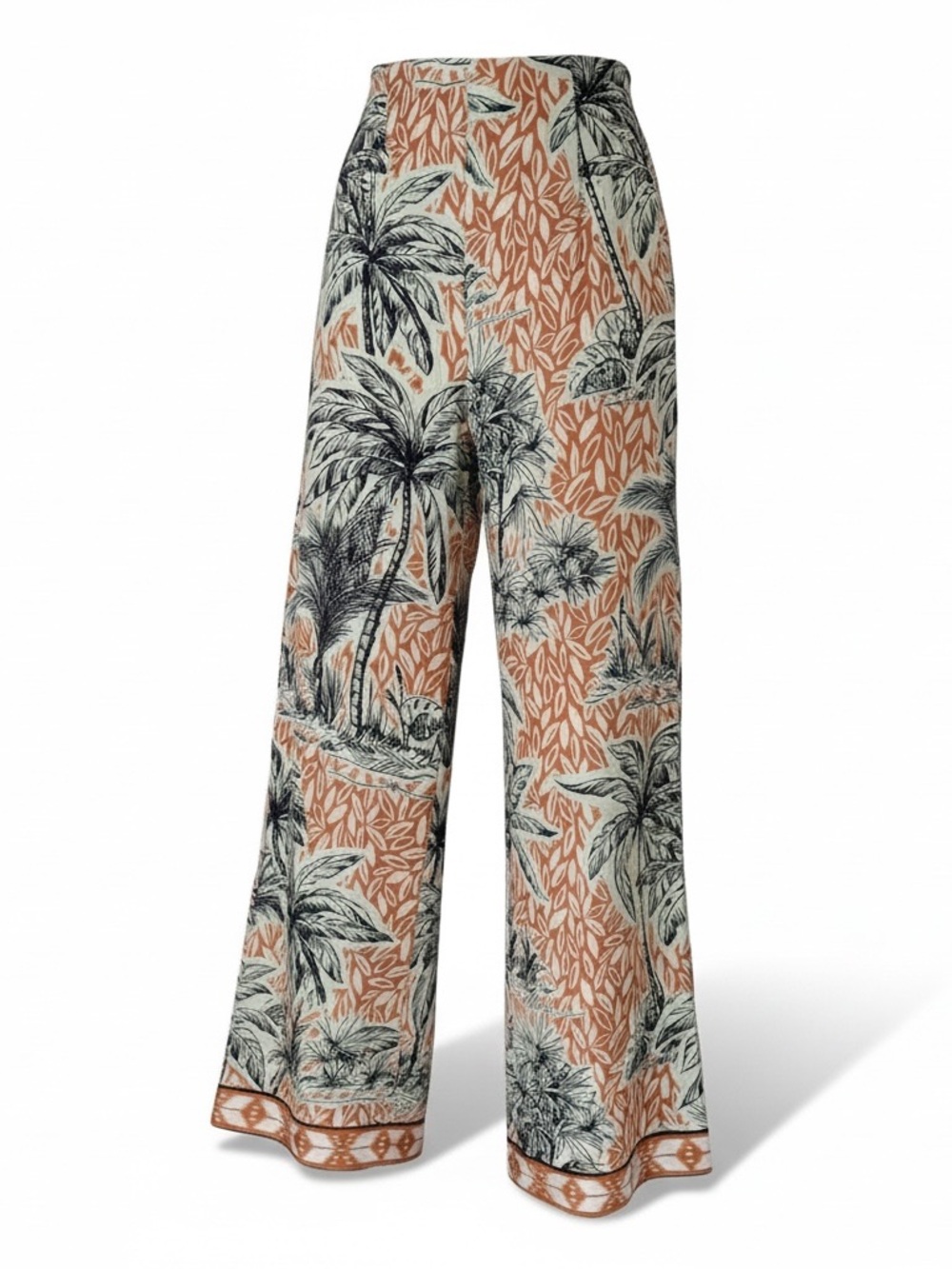 Rachel Zoe Peach and Black Botanical Print Wide-Leg Pants